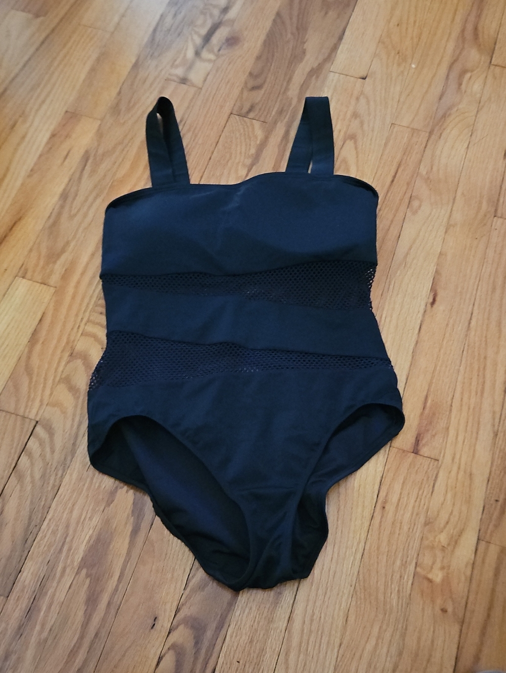 Carmen Marc Valvo Wkmans Black One-Piece Swimsuit with Mesh Panels Size 12 Used